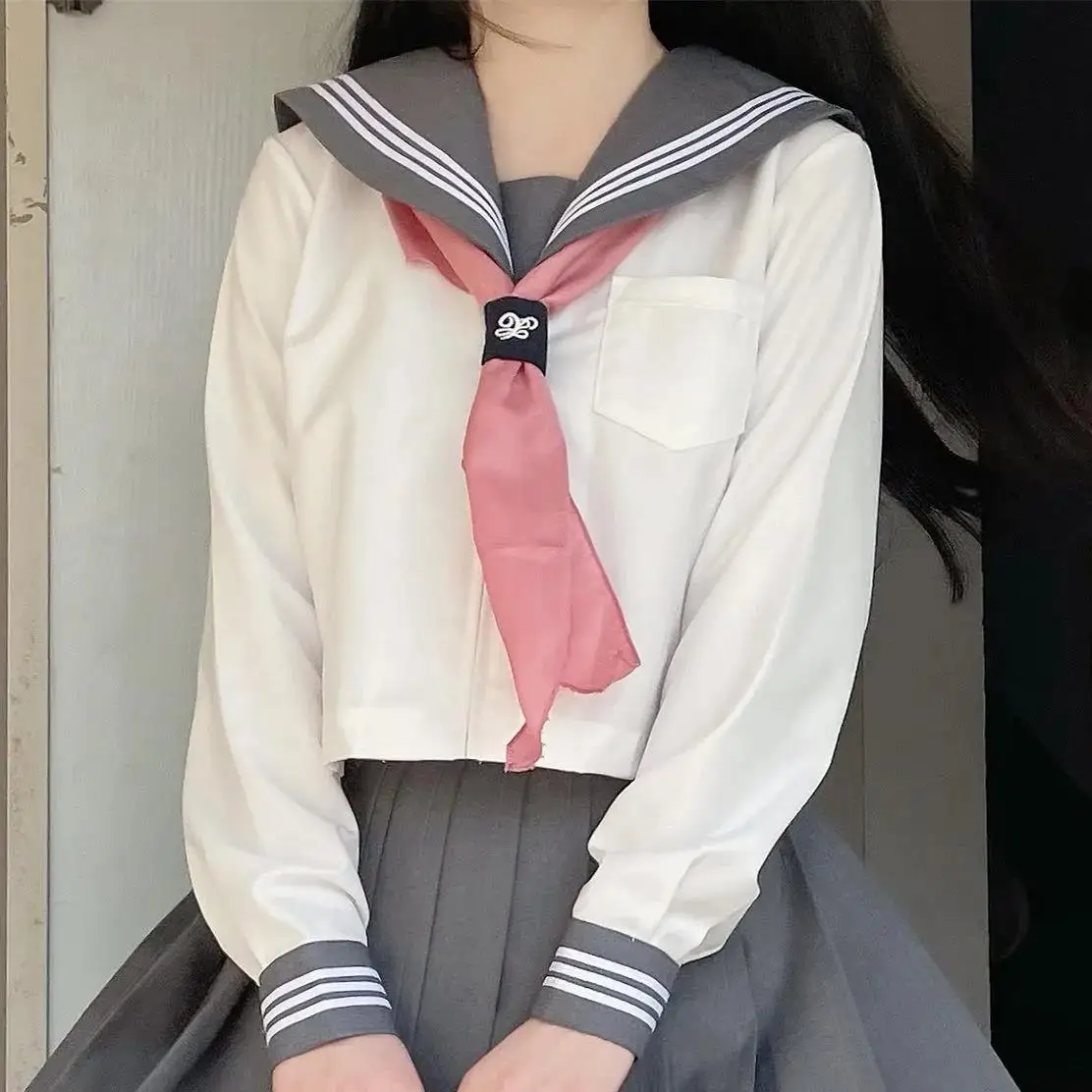 Grey Style Korean Sailor Set Women Seifuku High School Student JK Uniform Japanese Sailor Suit Cos Costumes Girls Pleated Skirt