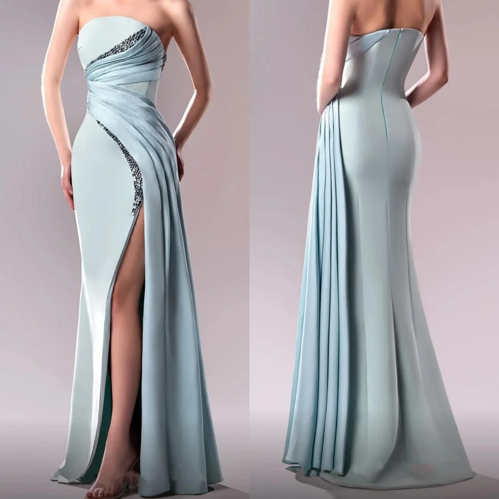 

Customized Exquisite Sexy Pleat Ruched Draped Beading Sequined A-line Strapless Long Dresses Bespoke Occasion Dresses Elegant