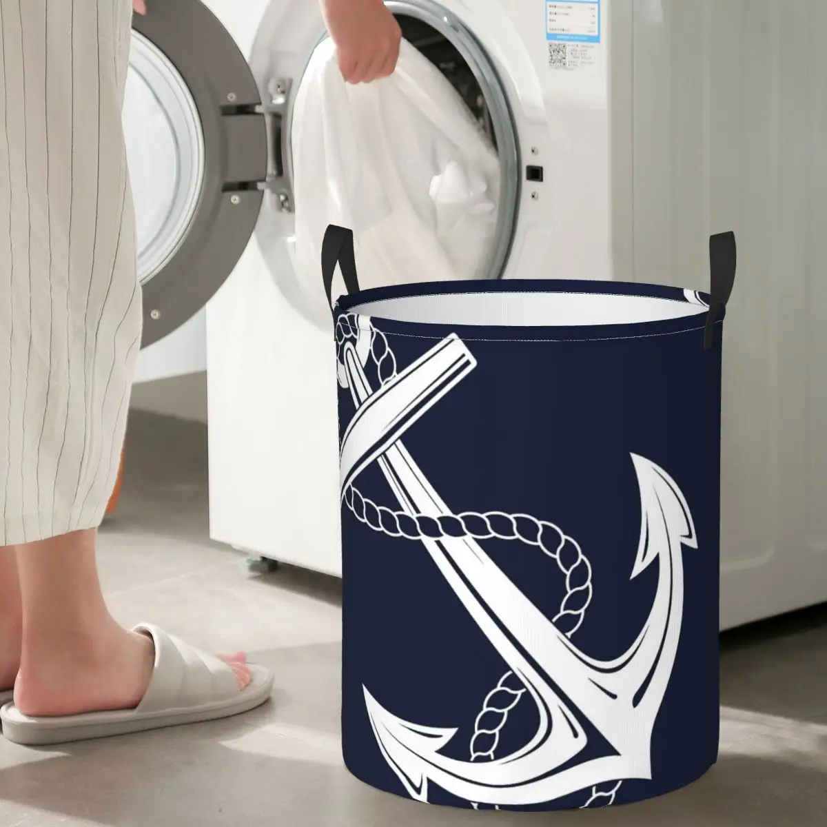 Anchor Nautical White & Navy Foldable Laundry Baskets Dirty Clothes Toys Sundries Storage Basket Home Organizer Large Waterproof