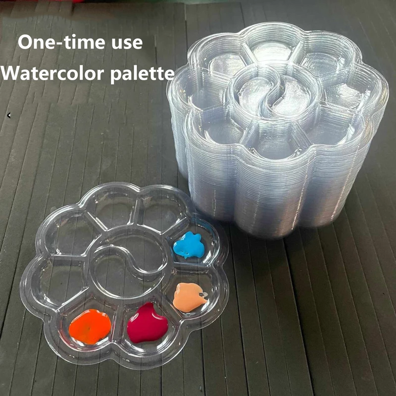 Paleta de colores desechable de 5 uds/10 Uds/15 Uds., paleta de pintura de acuarela sin lavado para estudiantes de arte DIY, paleta de pintura de flor de ciruelo transparente co