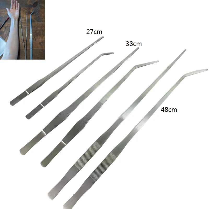 27/38/48cm Aquarium Plant Tweezers Multifuctional Stainless Steel Elbow Tweezers Fish Tank Aquascape Tools Aquarium Feeding Tong