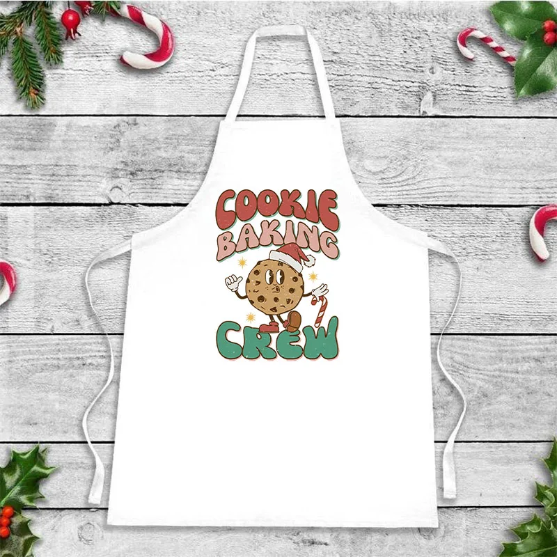 Cookie Baking Crew Print Christmas Children's Apron Xmas Kids Baking Apron Christmas White Bakers Apron Mini Chef Gift for Child