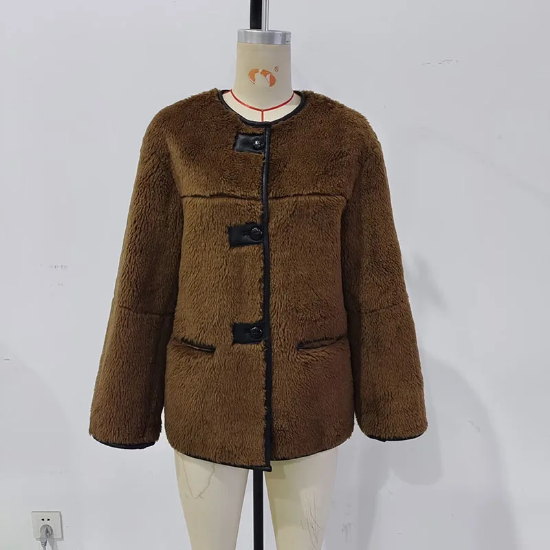 autunno inverno o collo giacche di peluche femminile addensare caldo outwear donna cappotto invernale cappotto da donna casual Abbigliamento donna 2025