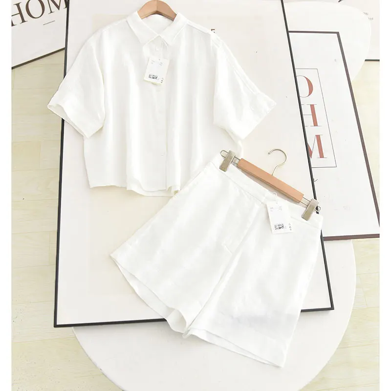 Conjunto de Lino Blanco Estilo Nórdico, Pantalones Anchos Casuales, Traje de Dos Piezas para Mujer, Atuendo de Verano, Look Chic Informal
