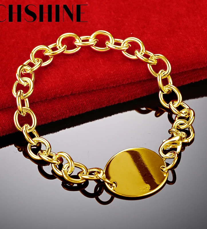 

CHSHINE 925 Sterling Silver 18K Gold Smooth Round Brand Bracelet For Women Wedding Engagement Party Fashion Charm Jewelry