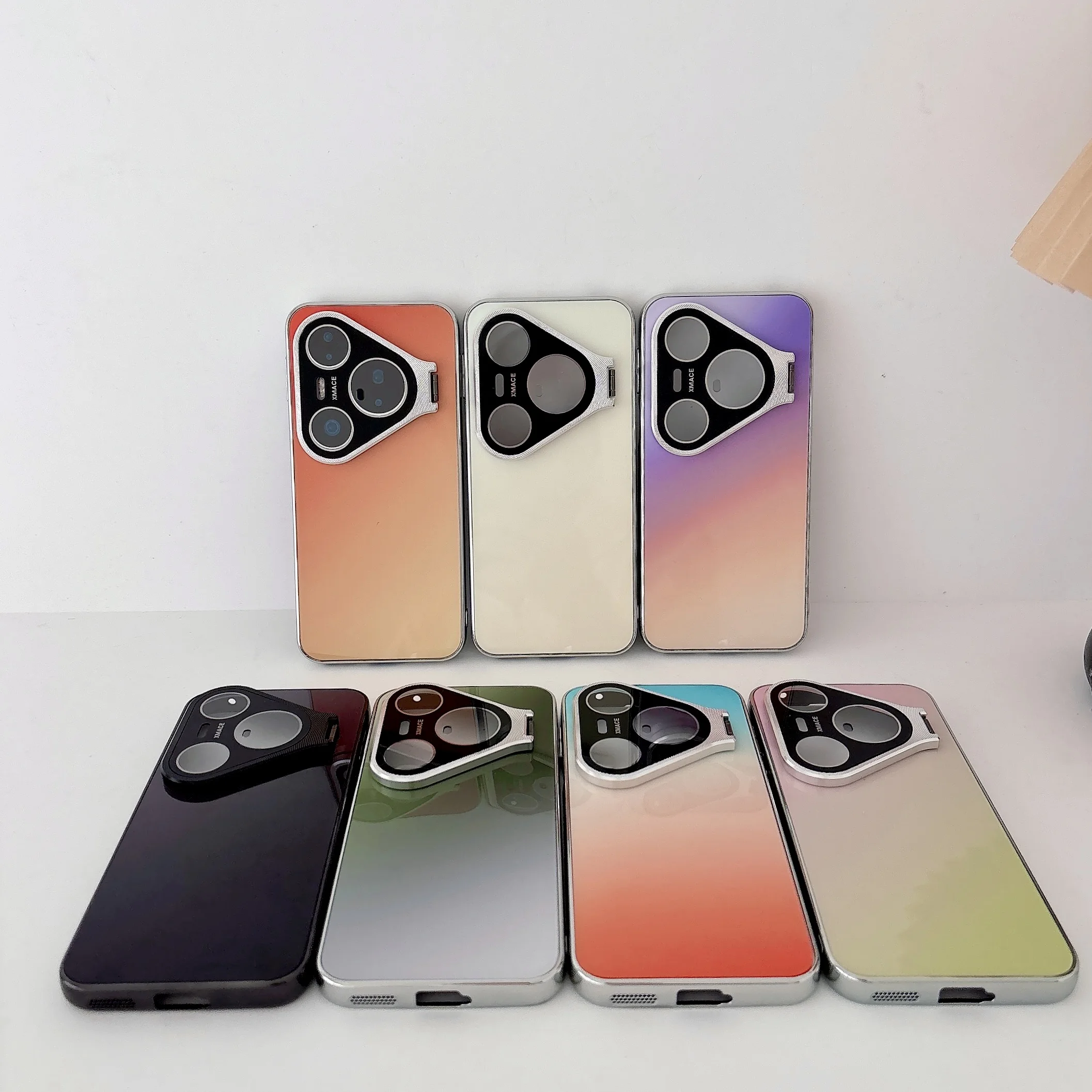 Gradient Built-in Glass Camera Protection Lens Kickstand Case For Huawei Pura 80 Pro 90 Pro Max, Slim Matte Hard Phone Cover