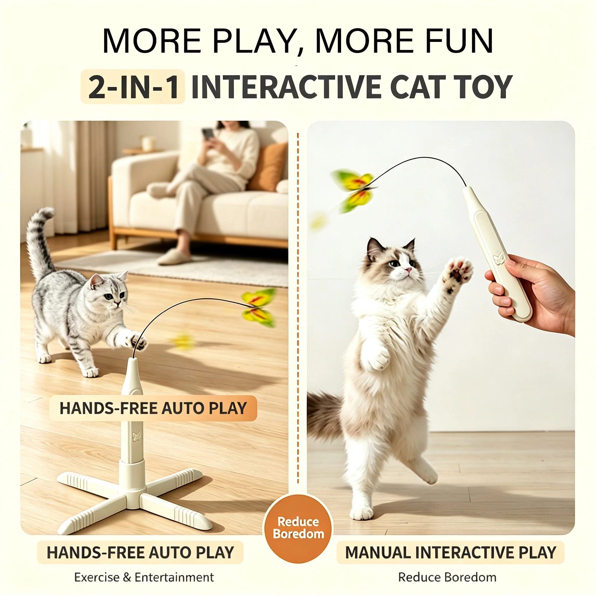 New Electric Suction Cup Cat Toy Butterfly Flying Cat Toy Self-entertaining Interactive Cat Toy Long Rod Steel Wire Cat Toy