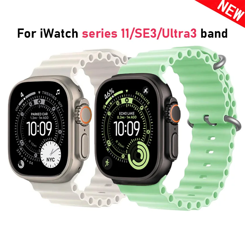 Ocean Band for Apple watch Ultra 3/2 49mm 45mm 46mm 42mm 44mm 40mm Silicone sport bracelet correa series 11 10 9 7 8 6 SE3 strap