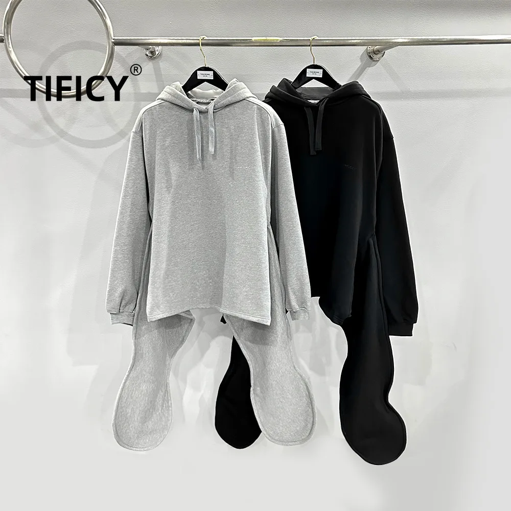 High Street Men and Women's Dark Niche Independent Personality Waist Knot Decoration Embroidery Knitted Hooded Loose Sweatshirt