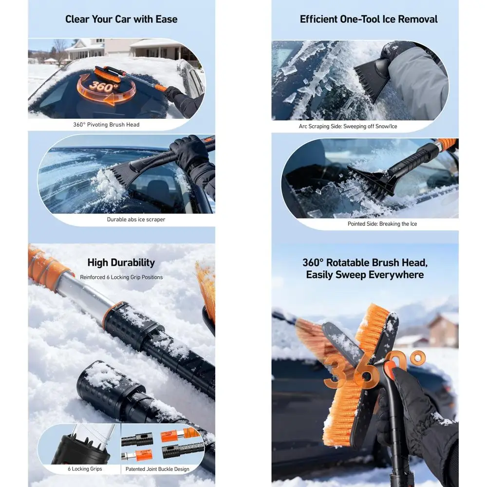 

AstroAI 47.2" Ice Scrapers for Car Windshieldand Extendable Snow Brush with Foam Grip and 360° Pivoting Brush Head for Christmas