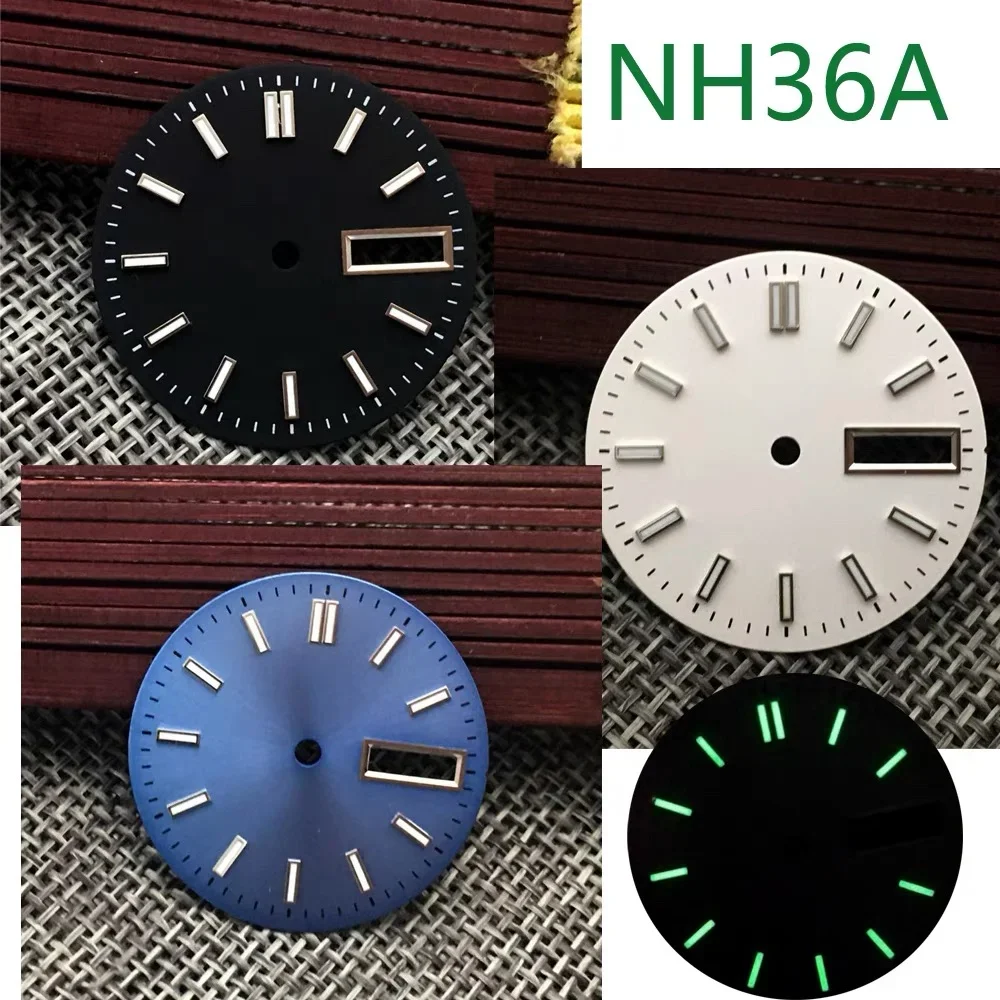 

28.5mm Watch Dial Double Date Watch Faces with Green Luminous Modification Parts for NH36/4R/7S Movement Blue White Black Dial