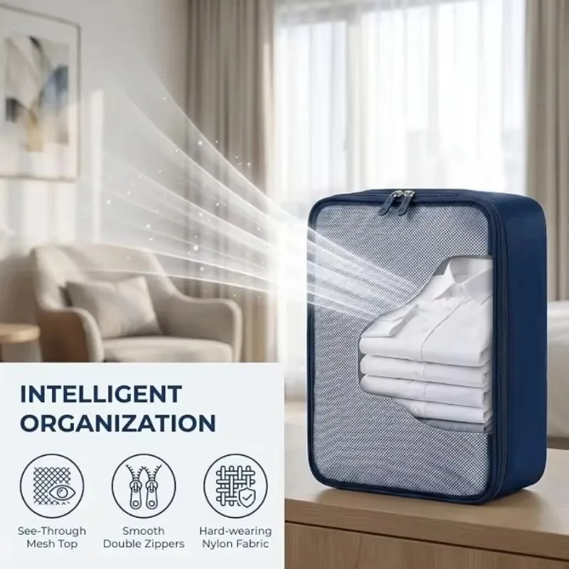 2/4/6Pcs 40*30*12CM Foldable Packing Cubes Luggage Packing Organizers for Travel Lightweight,See Through Breathable Mesh Design