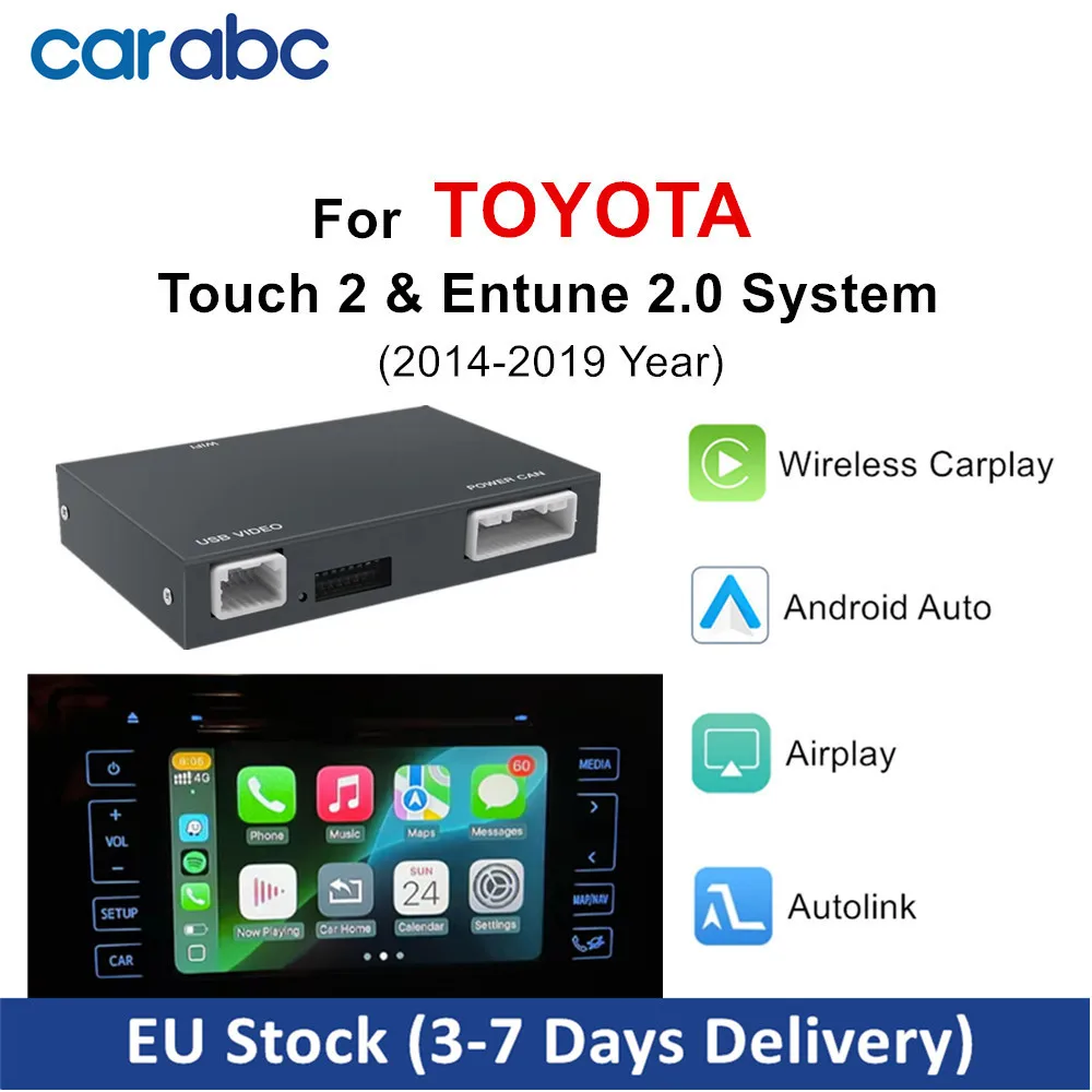 CARABC Wireless Carplay Android Auto pour TOYOTA Highlander Camry RAV4 Tundra Sienna Prius Yaris CHR Touch 2 Entune 2.0 System
