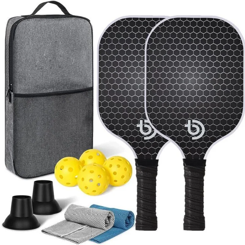 Zestaw 2 łopatek Pickleball z włókna szklanego z antypoślizgową, ergonomiczną, miękką torbą na piłki Pickleball Prezenty dla mężczyzn i kobiet