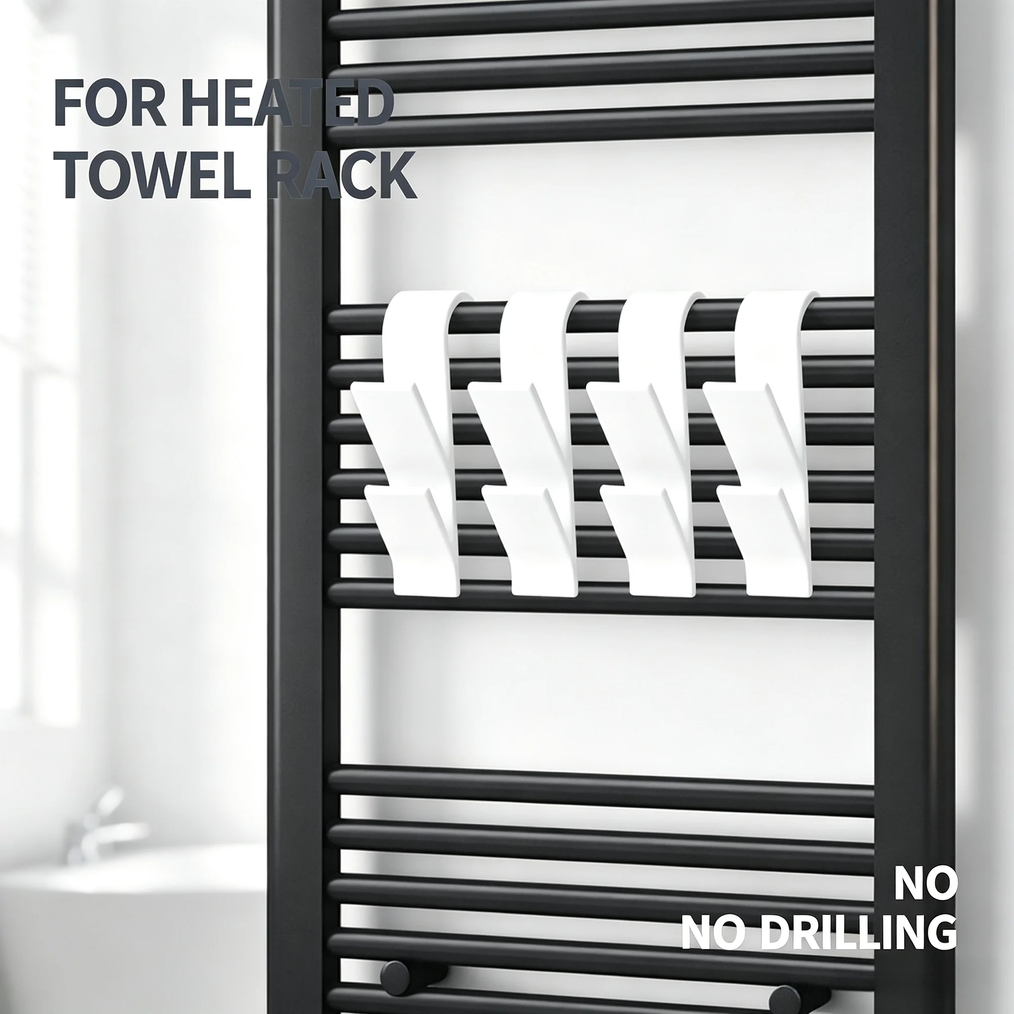4PCS White Hooks for Heated Towel Rack, Radiator Bracket, Bathroom Towel Hanger, Heavy Duty Dual Hook Organizer for Towels, Scar
