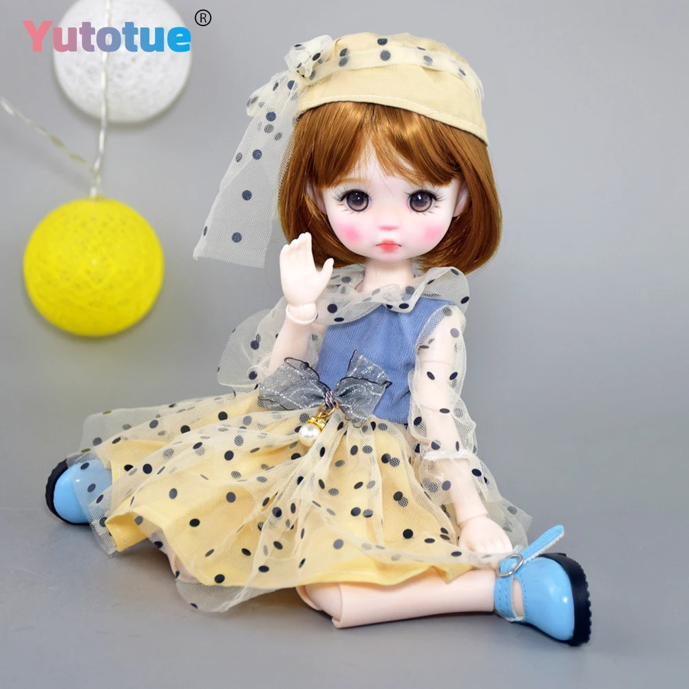 YUTOTUE 12 inch hoogte schattig meisje pop speelgoed handbeschilderd make-up kort haar jurk schoenen volledige set mini BJD pop