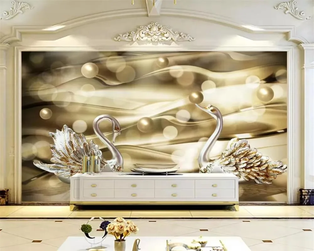 

Custom wallpaper golden silk swan pearl dream atmosphere TV background wall living room bedroom murals 3d wallpaper