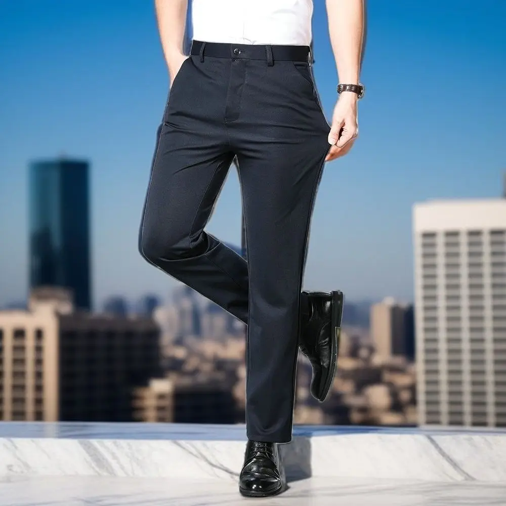 

Men's Travel-Friendly Business Trousers Summer Spring Essentials Cool-Touch Comfortable Workwear Straight Pants Black Navy Gray