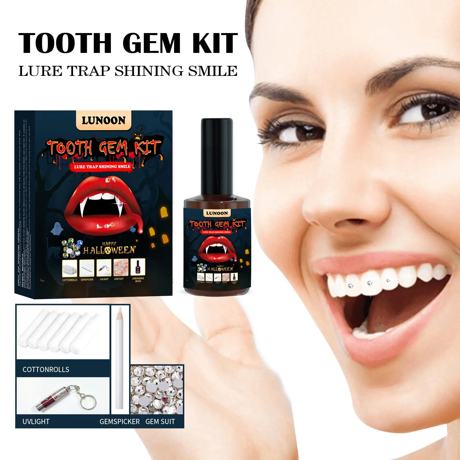 Tooth Gem Set DIY Tooth Gem Jewelry Kit Diamond Crystals Decoration Halloween Teeth Kit Teeth Ornament Gems Teeth Jewelry P3V9