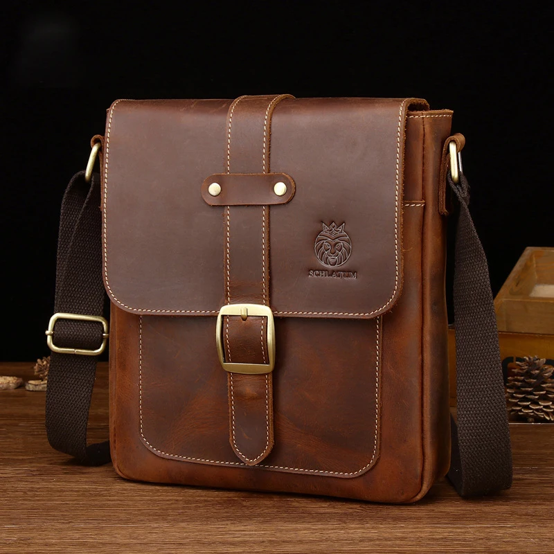 Genuine Leather Men Shoulder Bag Vintage Messenger Postman Bags for Male Husband Phone Office Crossbody Bags Hand Bag Sling Bag