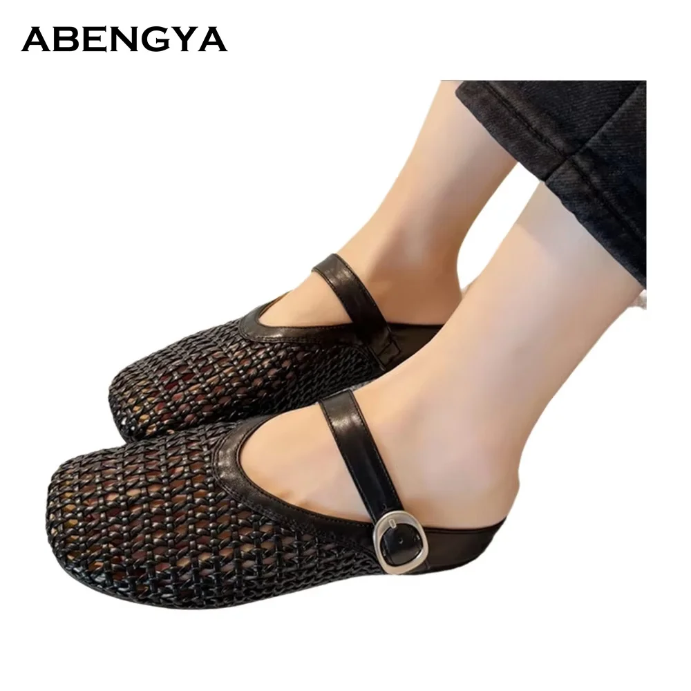 

Summer New Air Mesh Flat Slippers Women Wrap Toe Beach Dress Shoes Designer Casual Party Walking Shoes For Women Half Slippers