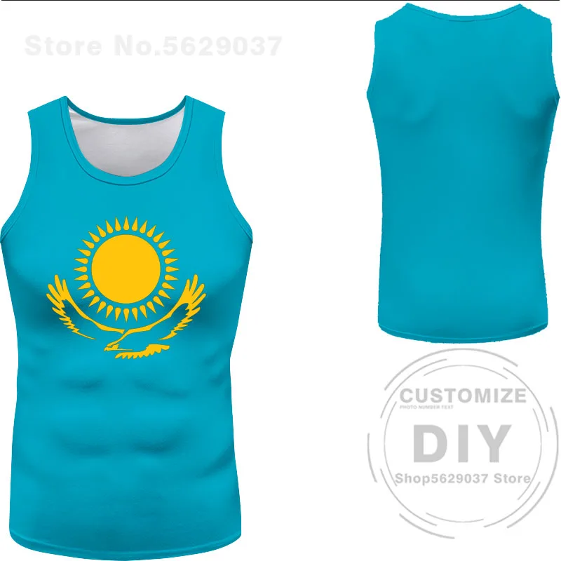 Kazakhstan Vest Diy Free Custom Made Kaz Tank Top Nation Flag Kz Russian Kazakh Country College Print Logo Sleeveless T-Shirt