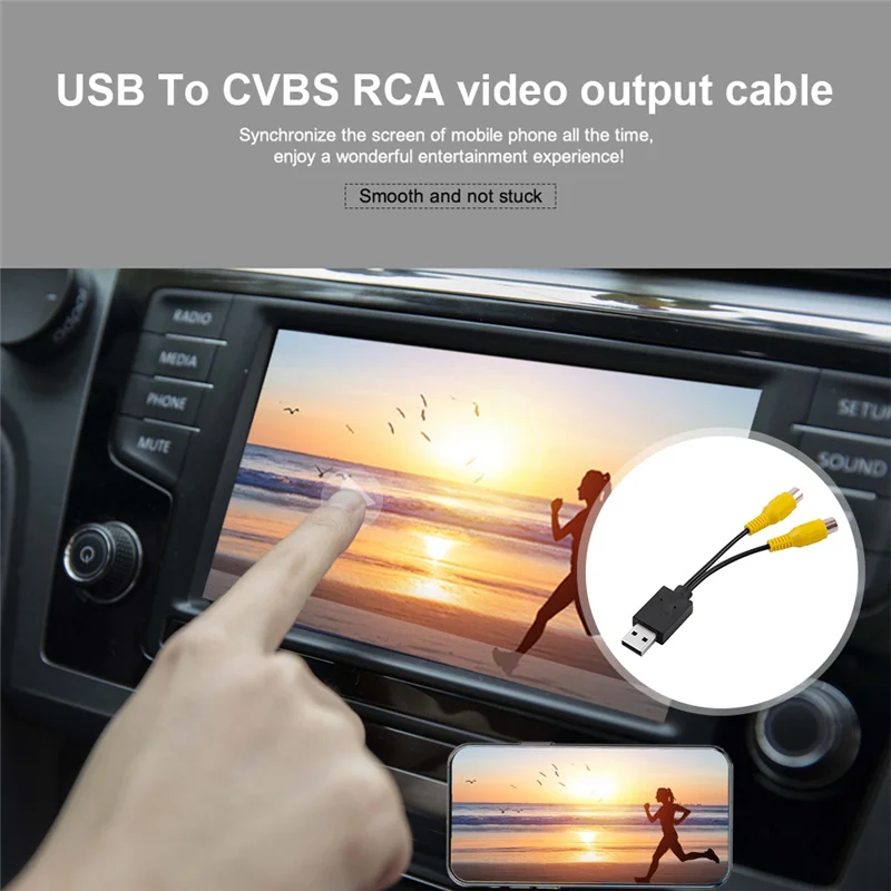Автомобильный видеовыходной блок USB-порт к адаптеру CVBS Портативный кабель видеовывода RCA 2 выход CVBS для Android