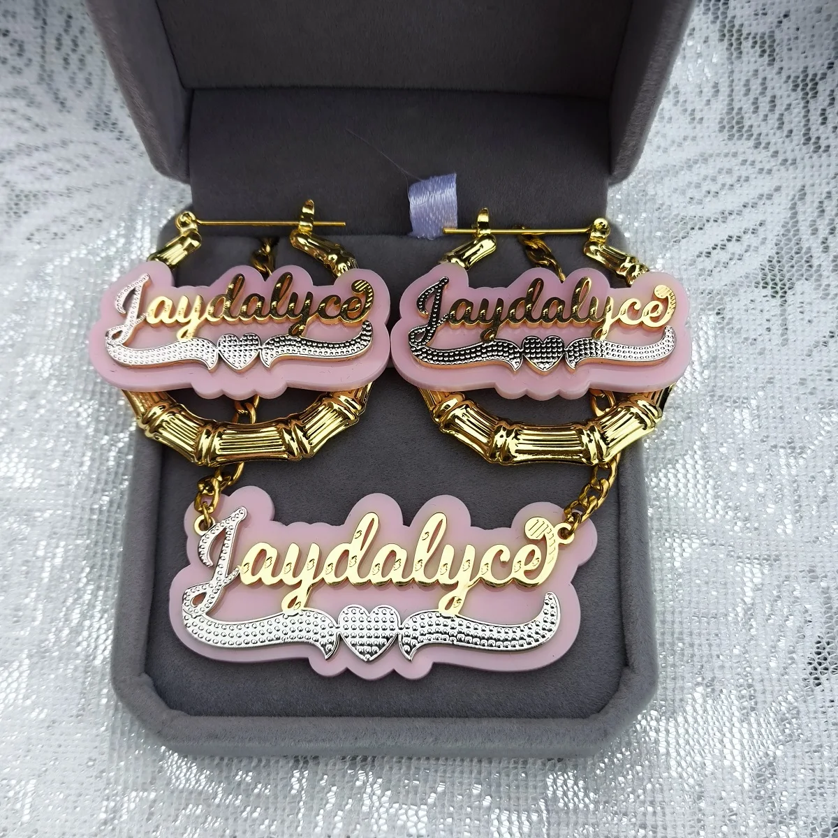 Custom Name Necklace Earrings Stainless steel Corrosion-Resistant Jewelry Bamboo Joint Earrings Acrylic Necklace Birthday Gifts