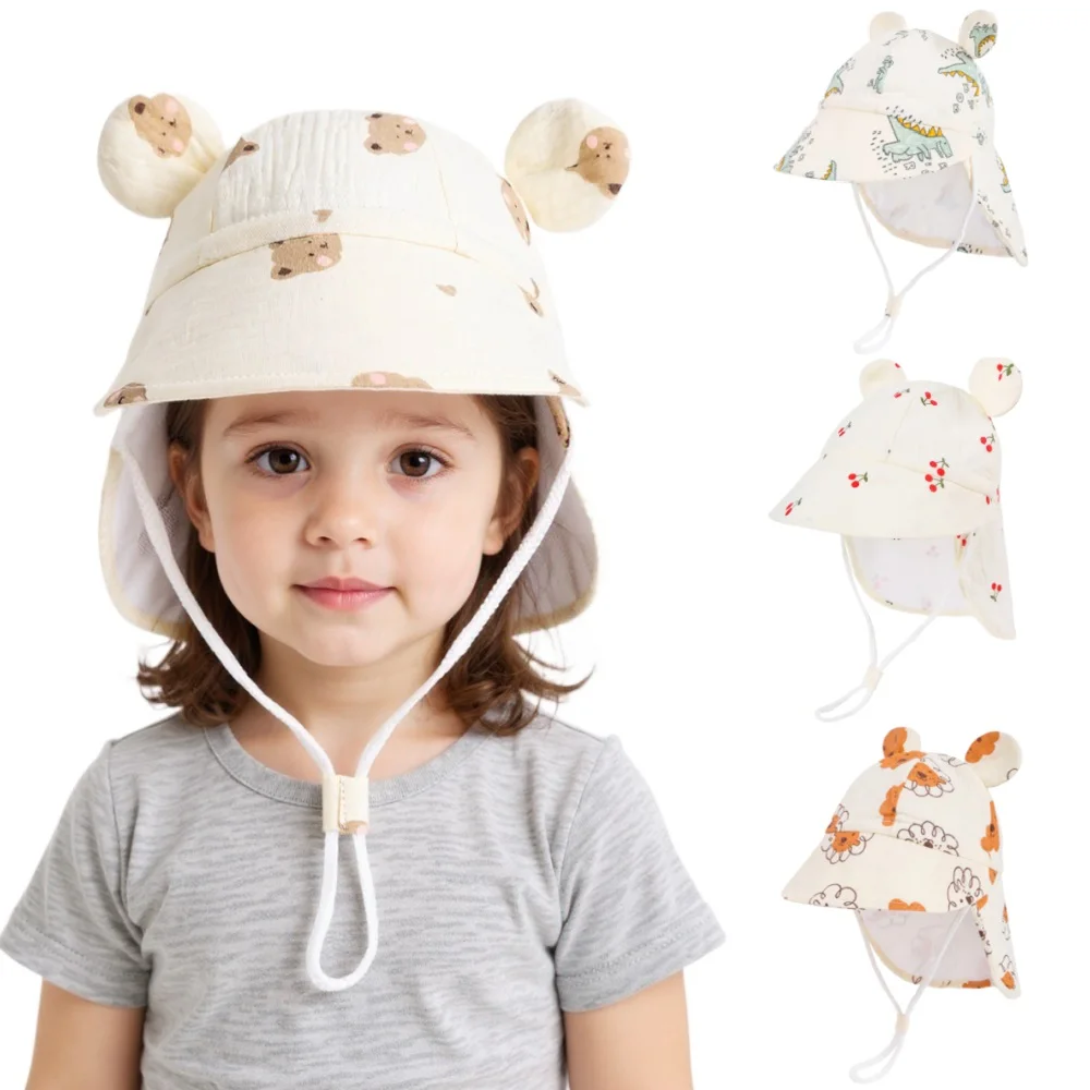 

New Autumn Toddler Sun Hat with Shawl Soft Breathable Outdoor Activities Cap for 1-3Y Boys and Girls Beach UV Protection Hat