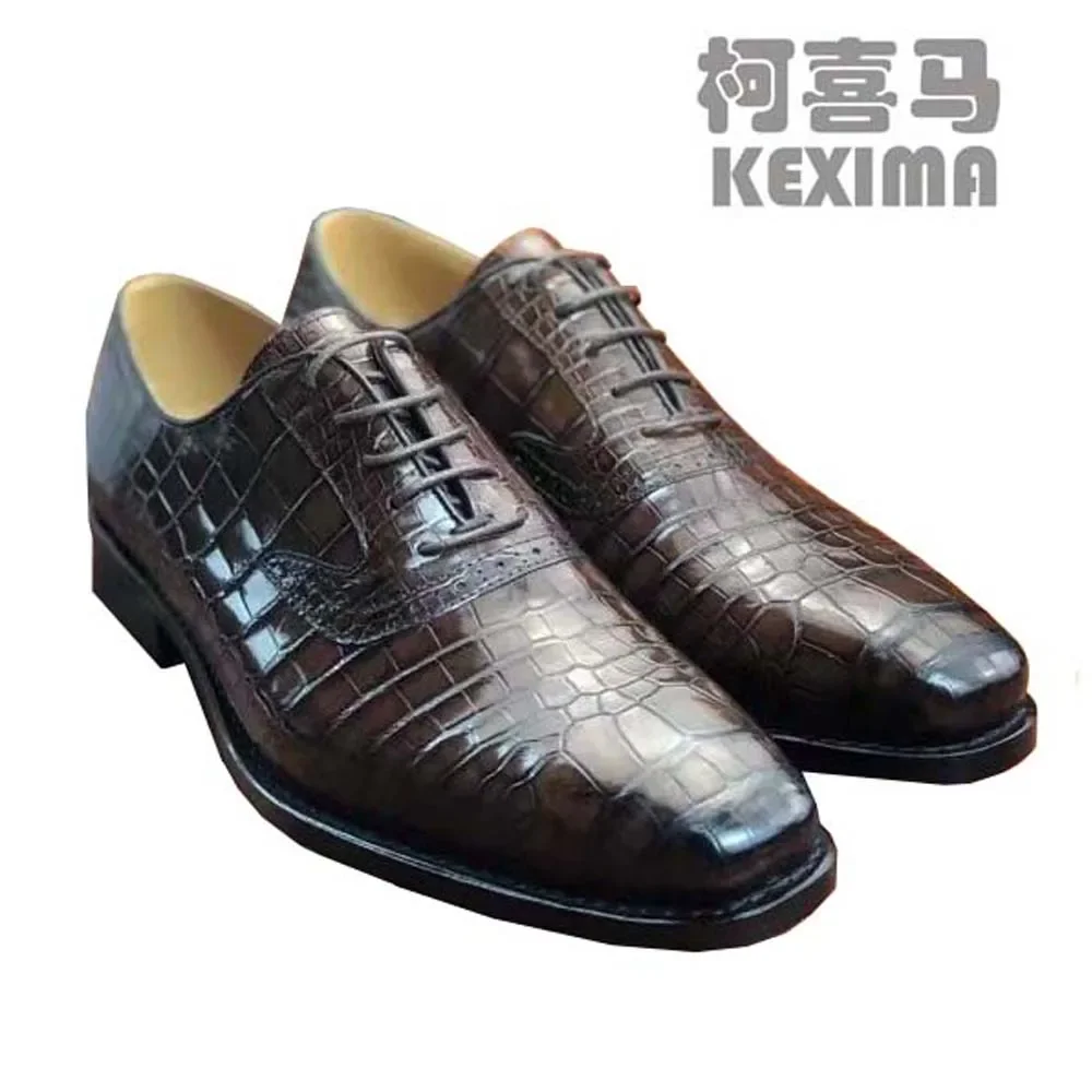 yingshang new arrival men dress shoes male formal shoes men crocodile leather shoes for male coffee color leather sole