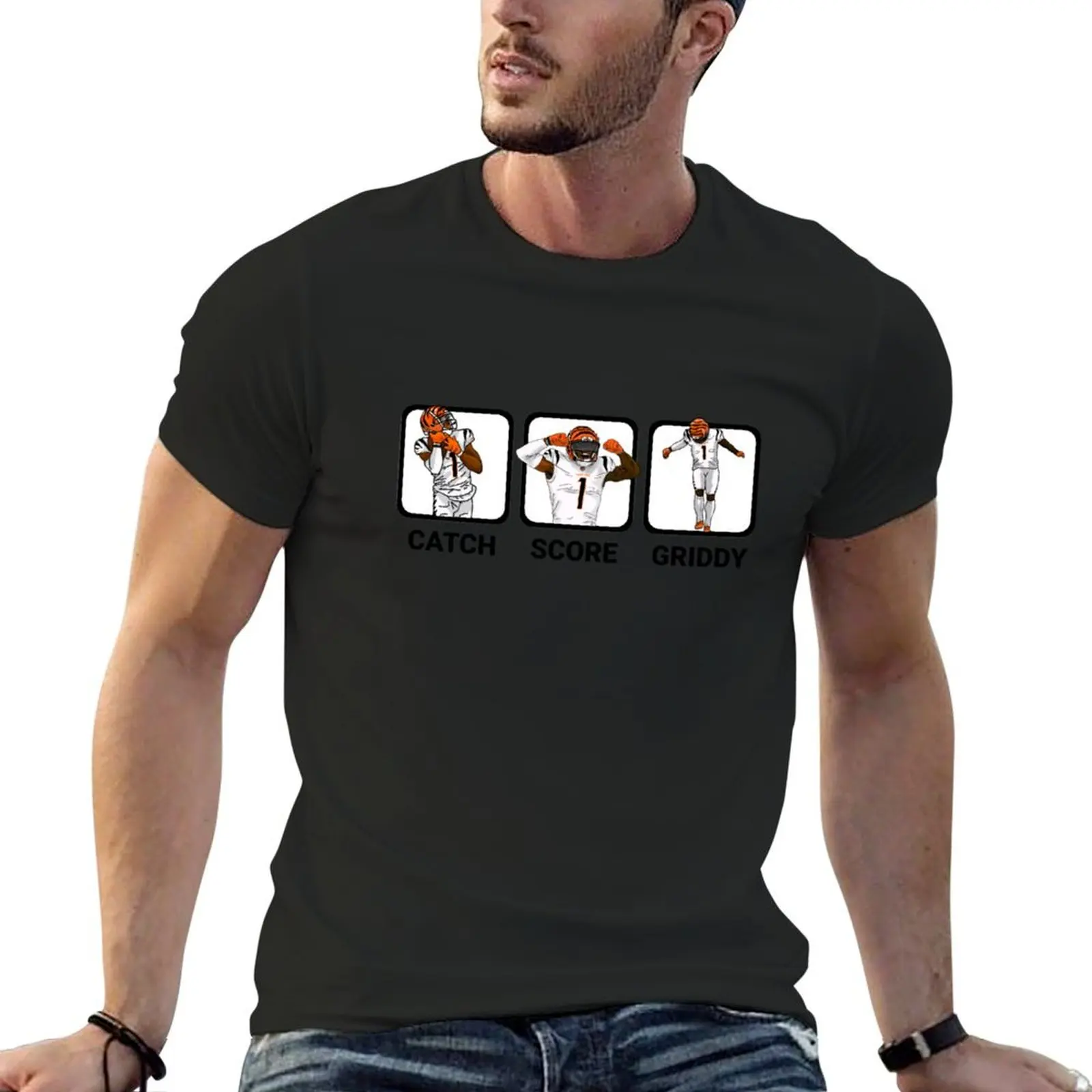 Catch. Score. Griddy. Repeat. T-Shirt cute clothes vintage t shirts oversized graphic tee plain heavy weight t shirts for men