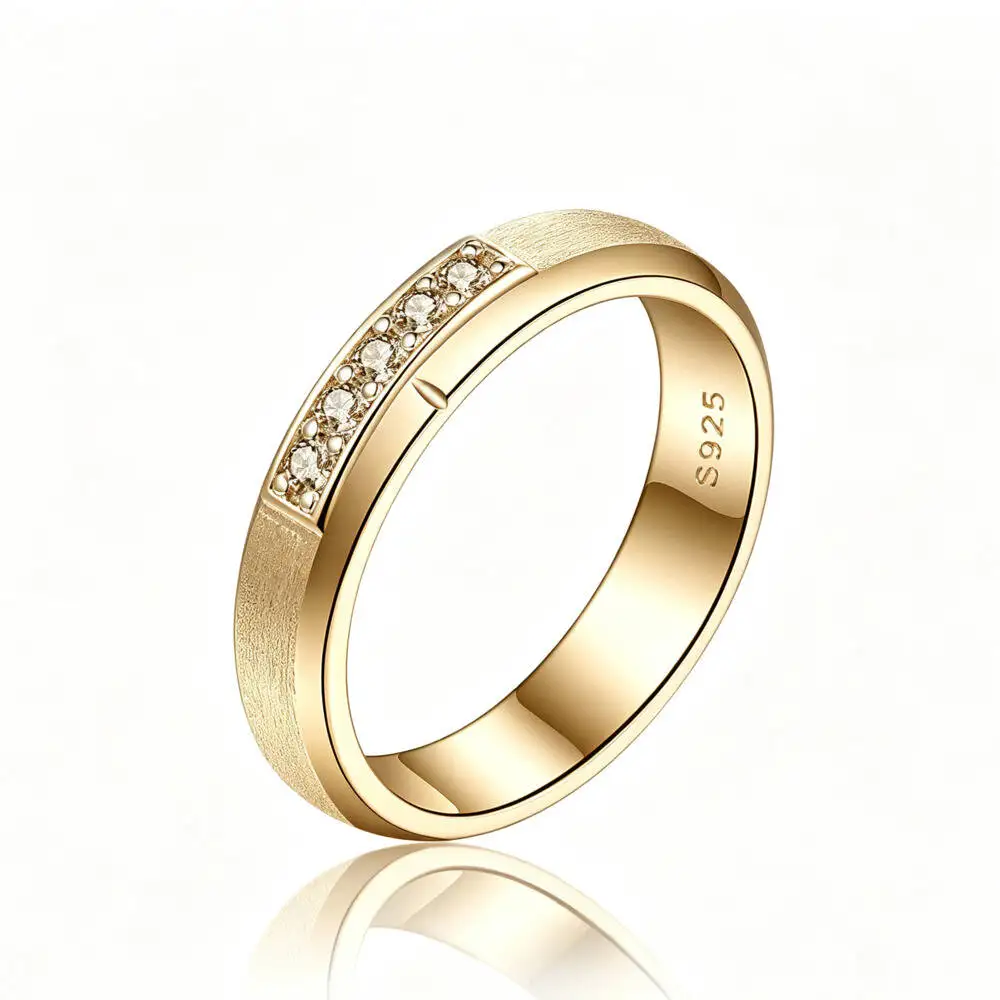 Dual Surface Matte Polished Zircon Channel Band S925 Sterling Silver Minimalist Ladies Stackable Wedding Fine Jewelry Gift