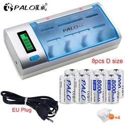 Akumulator PALO 1.2V D Size 8000mAh typu D LR20 R20 NIMH + inteligentna ładowarka LCD do baterii AA AAA C D 9V