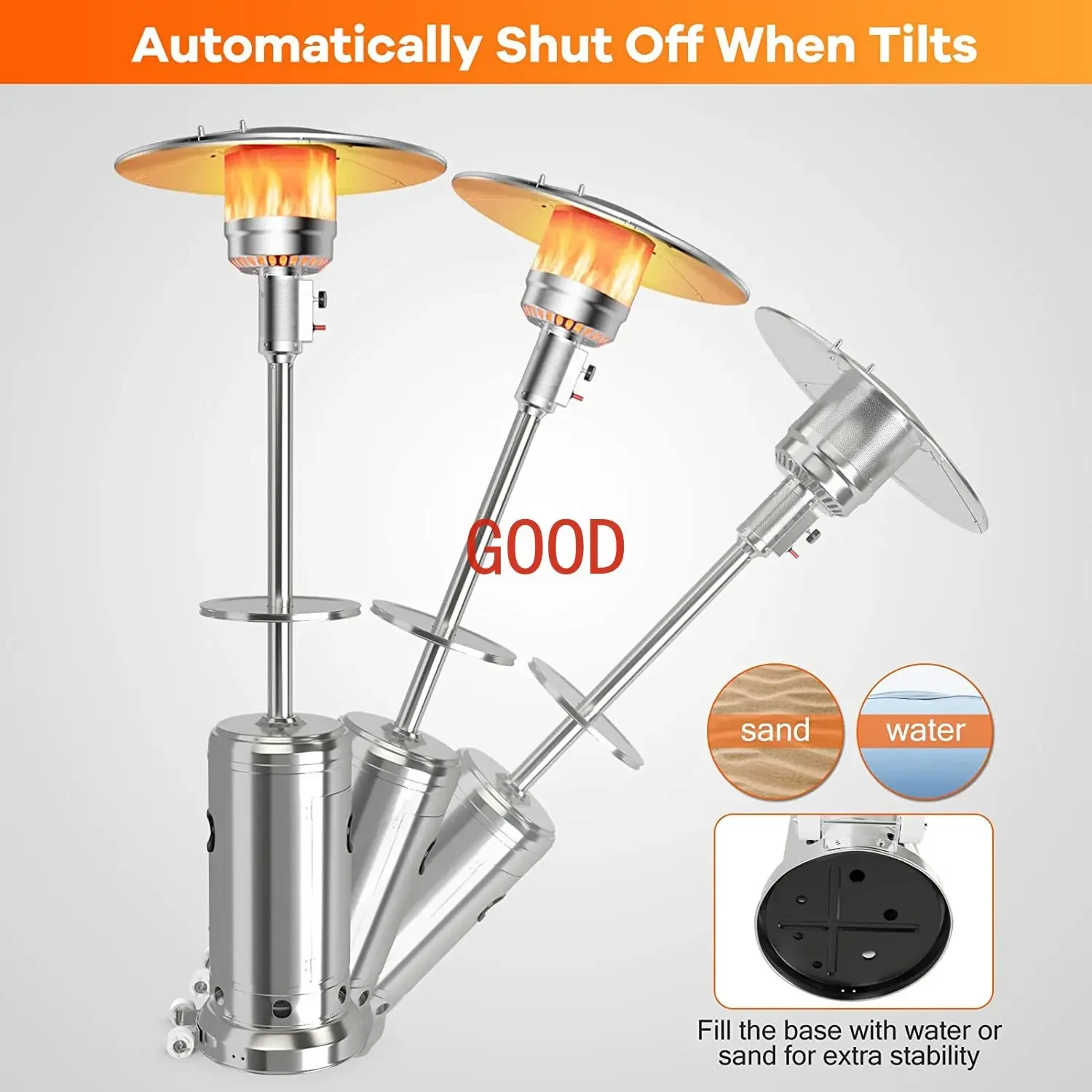 DEFINUO 48000 BTU Лучший уличный пропановый обогреватель, с регулируемой по высоте полкой, столешницей и колесами, заводской в Китае