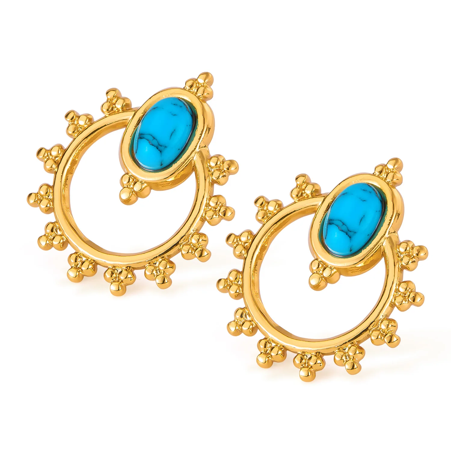 

Retro Geometric Turquoise Earrings for Women – Vintage Stainless Steel Minimalist Titanium Steel Jewelry