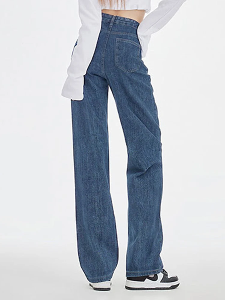 Jeans droits baggy taille haute pour femmes, pantalons en denim à jambes larges, streetwear décontracté coréen, design irrégulier, nouveau Vaqueros monochromes