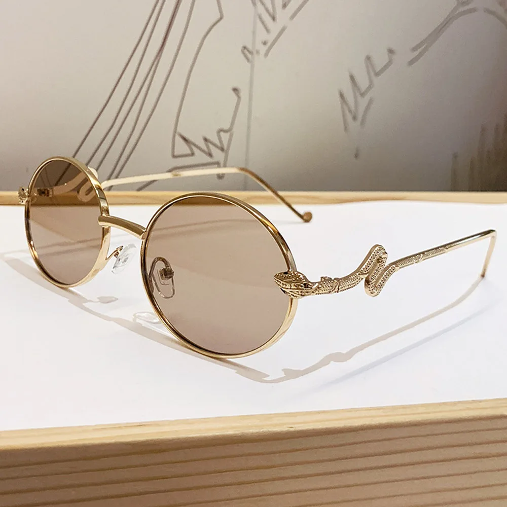 نظارات شمسية كلاسيكية صغيرة مستديرة على شكل ثعبان للنساء والرجال موضة جديدة ماركة سبيكة متدرجة نظارات شمسية هيب هوب للسيدات ظلال عصرية #3