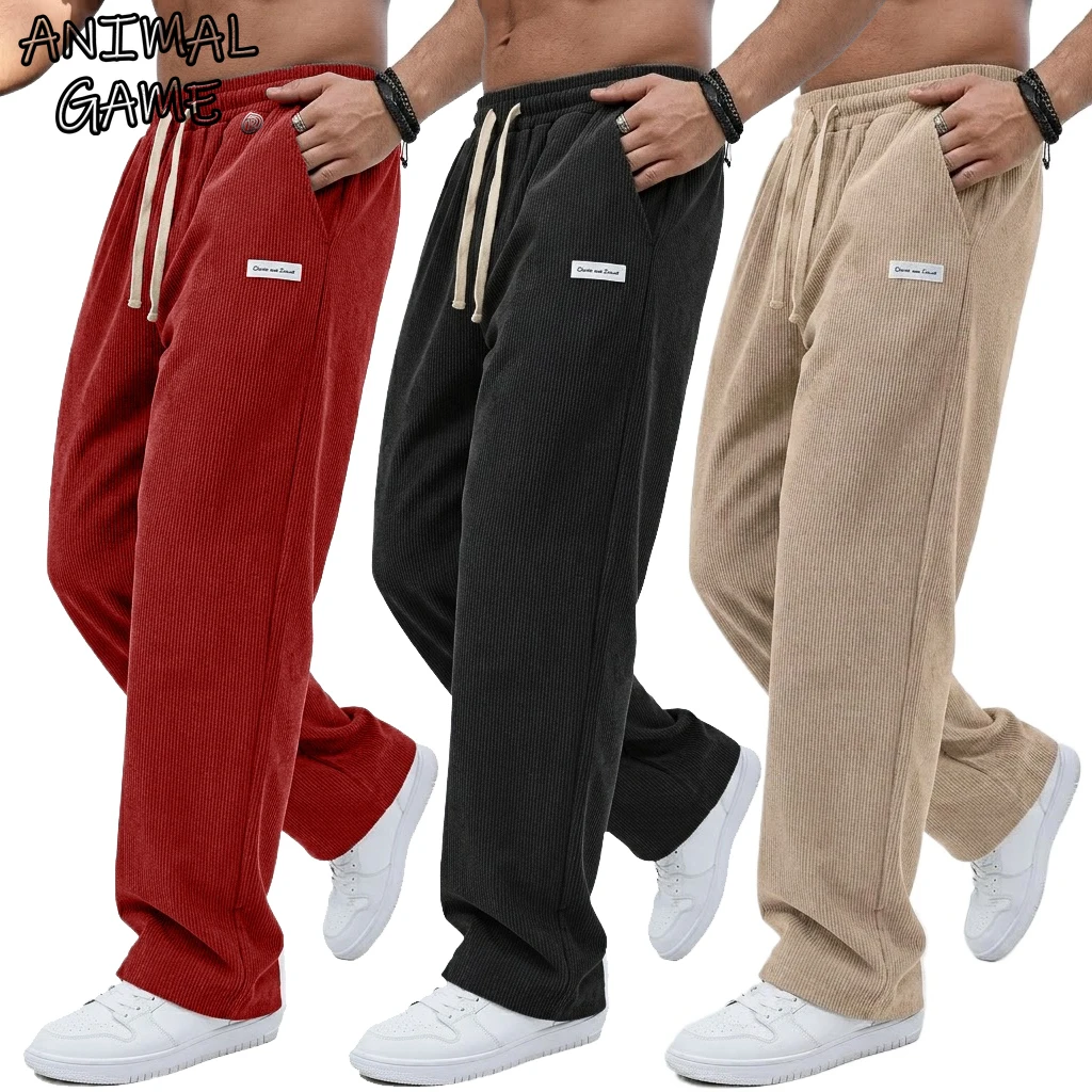 Pantalones casuales de pana para hombre, con cordón y cintura elástica, de corte recto, holgados, para gimnasio, jogger, o de trabajo.