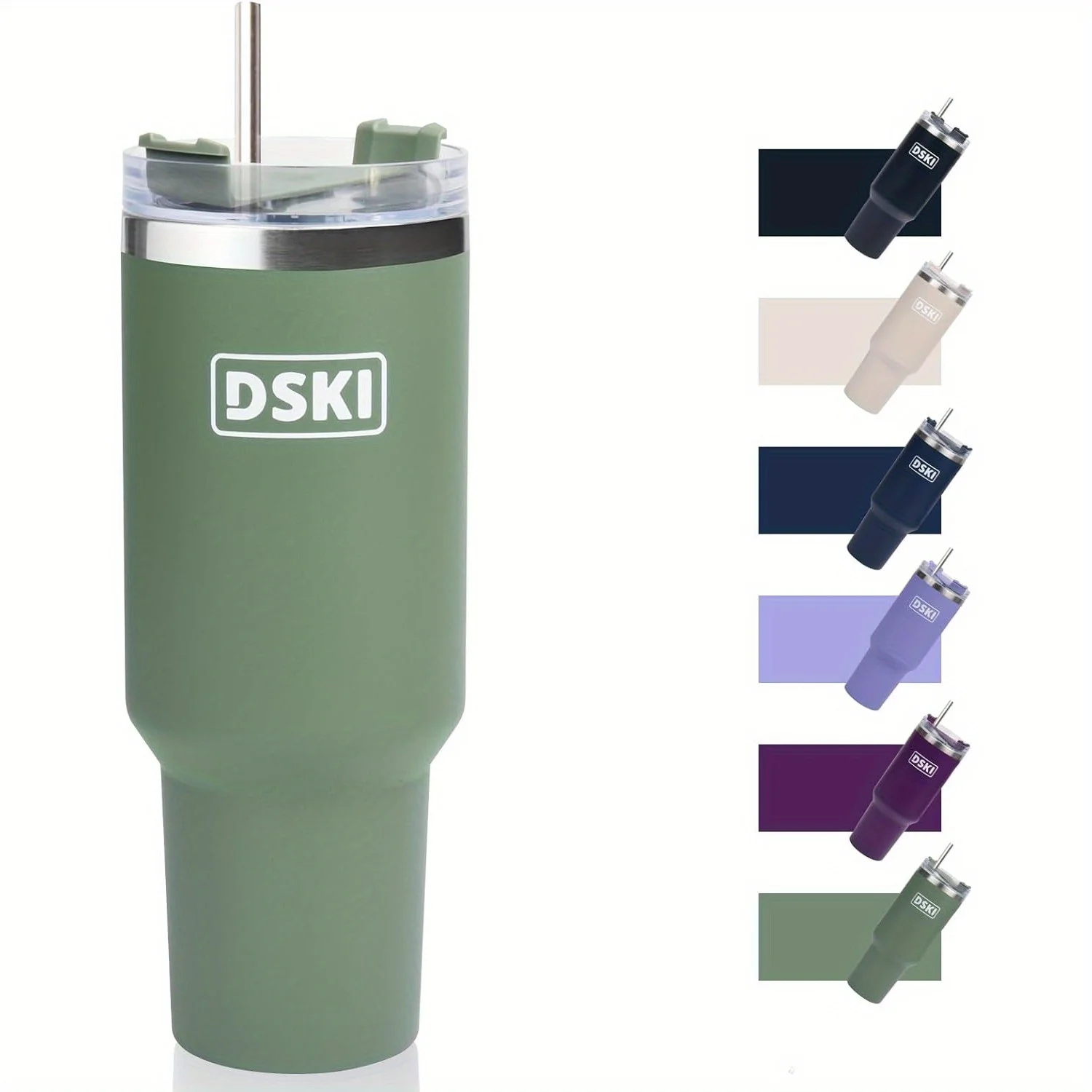 

40oz handle ice cups, including straws, perfect for travel and outdoor use, perfect for coffee, tea, etc(green)