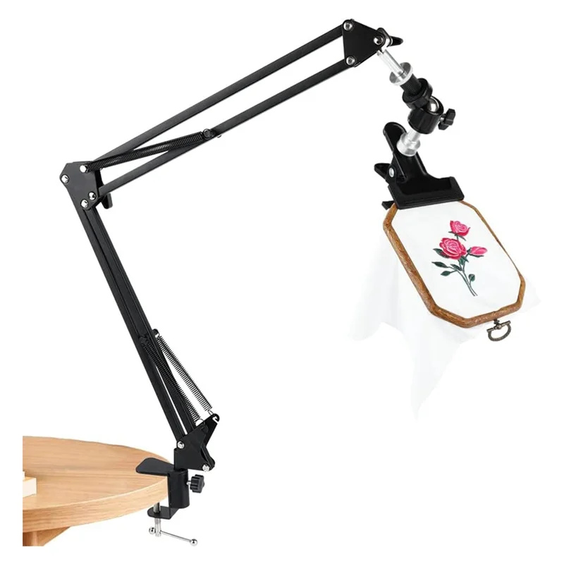 Embroidery Hoop CrossStitch Stand: Adjustable Metal Rotated Embroidery Hoop Holder with 360 Hoop Spin Knob