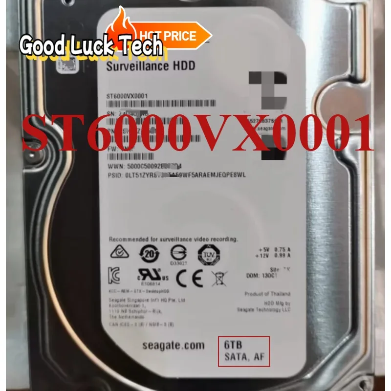 

Новый 6 т для Sea-gate ST6000VX0001 6 ТБ жесткий диск 6 ТБ 3,5 "SATA 7200 об/мин для внутреннего жесткого диска для мониторинга жесткого диска