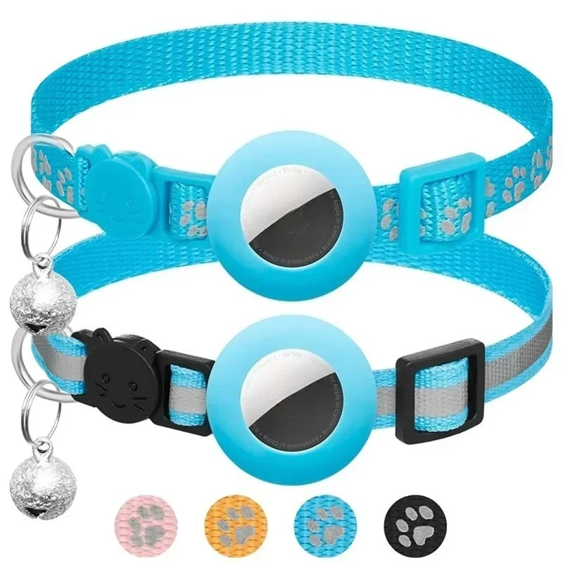 Cat AirTag Holder Collar Breakaway Reflective Strips Adjustable Kitten Collar Waterproof Cat Bell Collar Pet Air Tag Case