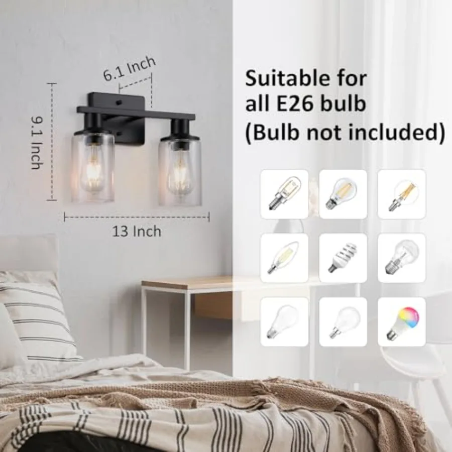 Matte Bathroom Light Fixtures Over Mirror, Bathroom Vanity Light with Clear Glass Shade, Modern Farmhouse Wall Sconces Lighting view 3