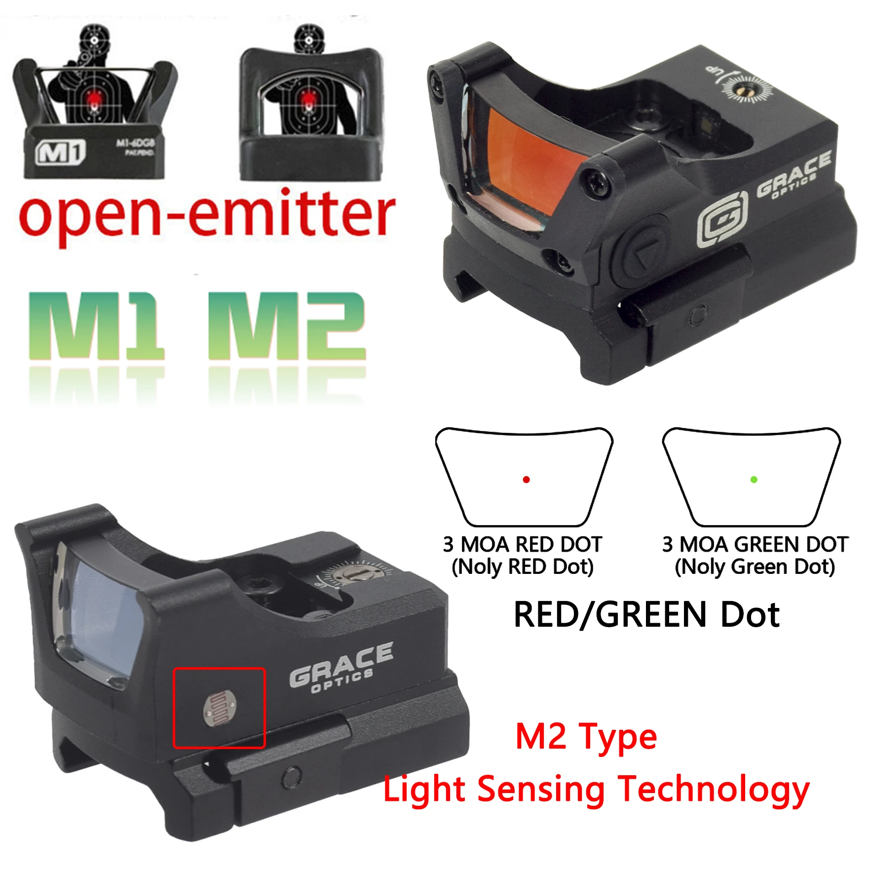 

Tactical Optics M1 M2 Grace Green Red Dot Sight Reflex Scope For Pistol G17 G19 With 1913 Mount 20mm Rail Hunting Riflescope