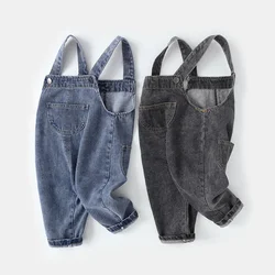 2024 New Children Clothing Infant Baby Boys Girls Jeans Jumpsuits Solid Denim Pants Toddler Kids Overalls Outfits