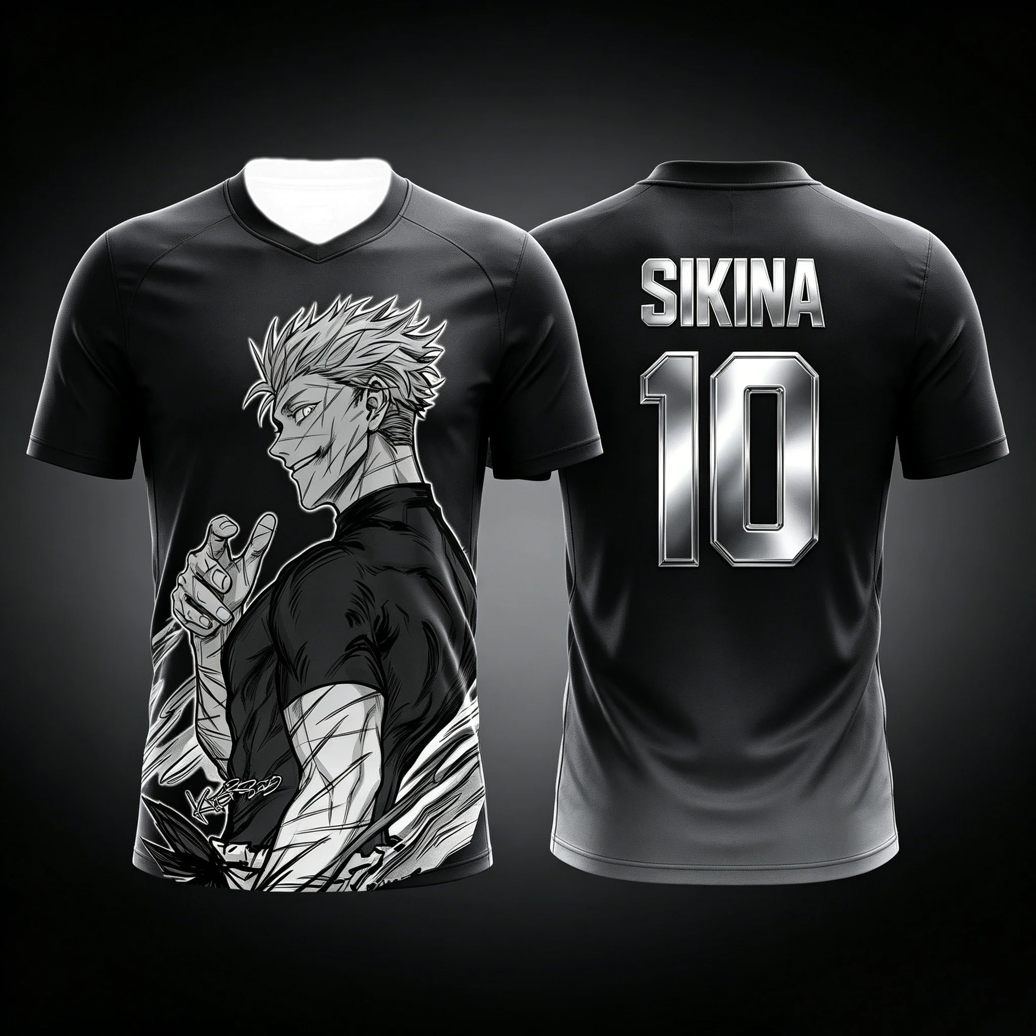 Jujutsu Battle Two Sides Stay Nuo Black and White Sketch Style 3D Printed Football Shirt T-shirt 2026 Summer Casual Short Sleeve