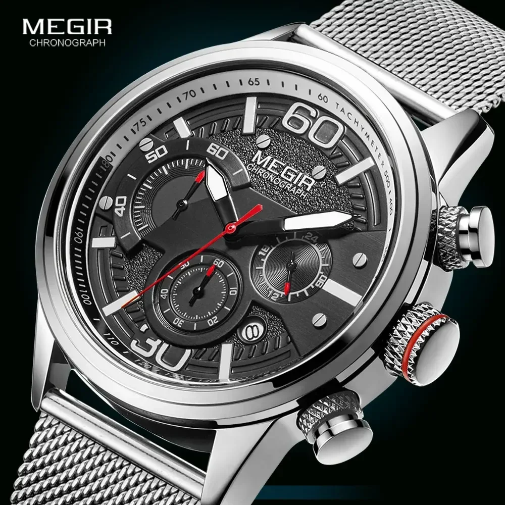 Megir-Montre à quartz étanche pour homme, montre-bracelet de sport militaire, bracelet en maille, marque supérieure, mode de luxe, 2020