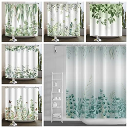 Green Eucalyptus Leaves Shower Curtains Watercolor Boho Floral Waterproof Morden Bathroom Bathtub Curtain Room Decor With Hooks