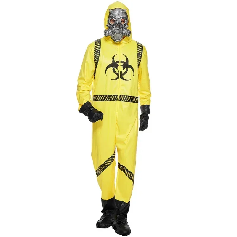 Disfraz familiar de Halloween DY20A, uniforme amarillo para personal de riesgo biológico con máscara de látex, mono para adulto y niño, juego de carnaval, juego de rol NPC