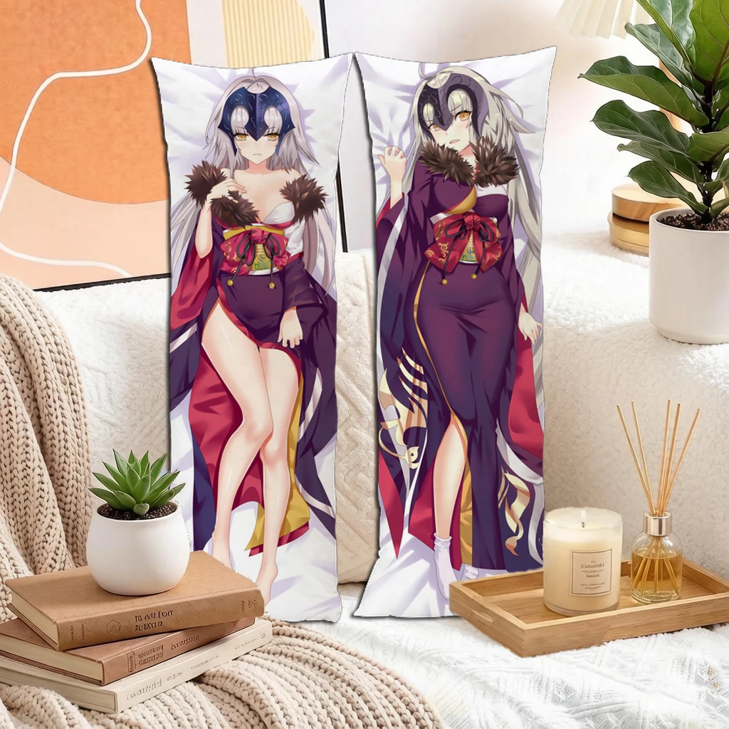 Anime Black Long Hair Red Eyes Dark Knight Girl Dakimakura Pillowcase Double Sided Long Body Pillow Cover Peach Skin 160x50cm